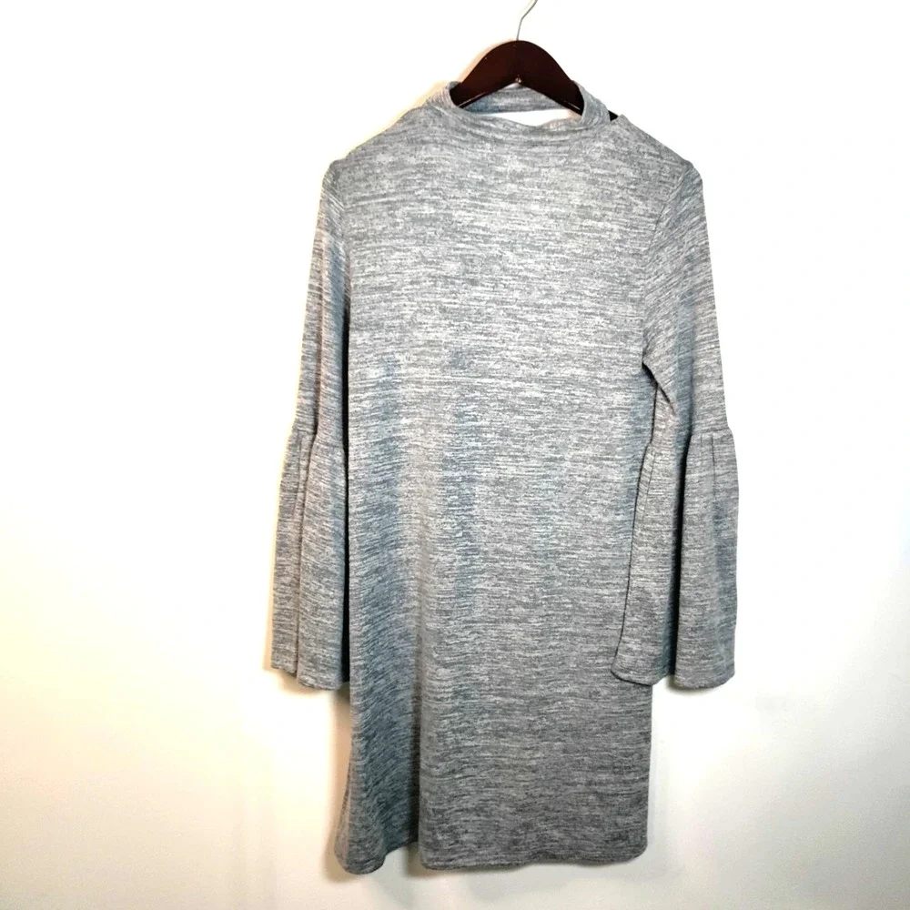 NWT Kensie Gray CHOKER Neck Band‎ Heathered Flare Sleeve Mini Sexy Boho Dress S